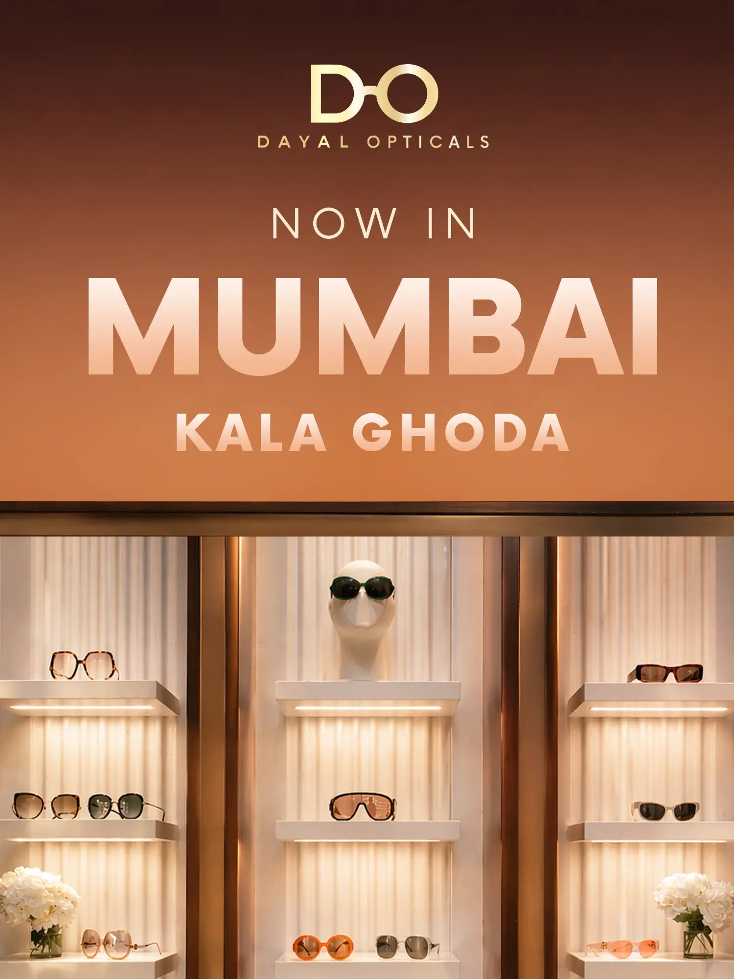 Dayal Opticals store opening in Mumbai Kala Ghoda with eyeglasses display.