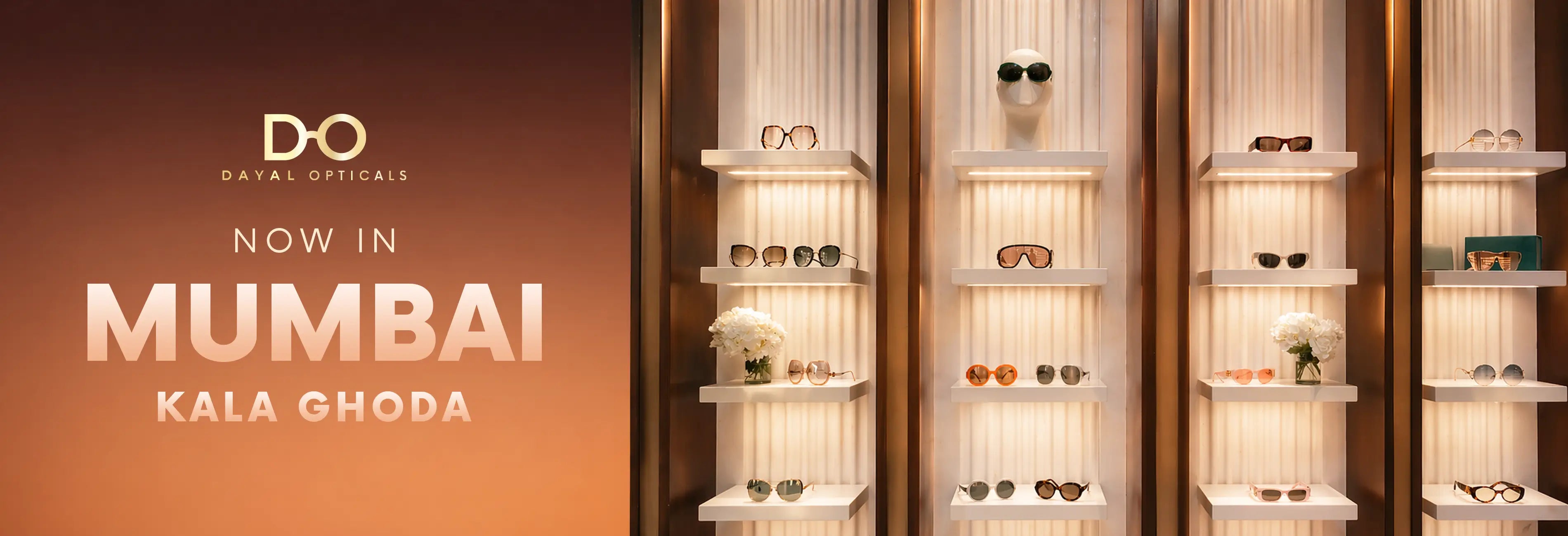 Dayal Opticals store opening in Mumbai Kala Ghoda with eyeglasses display.